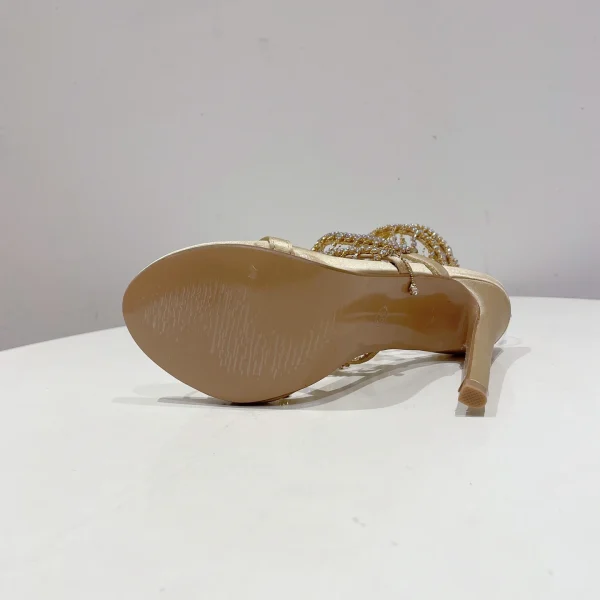 Rhinestone String Bead Ankle Strap Silk Round Toe Open Toe High Heels - Image 18