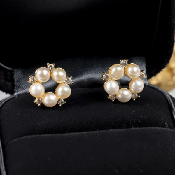 Romantic Geometric Imitation Pearl Crystal Beads Shiny Sweet Small Stud Earrings - Image 3