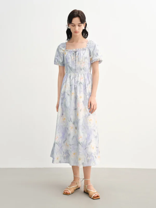 Romantic Oil Painting Skirt Temperament Sweet Waist Dress