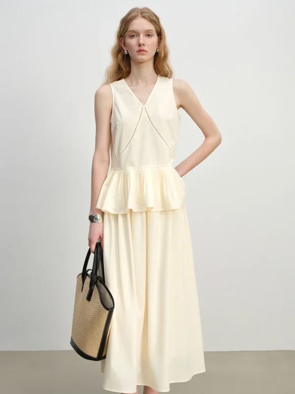 Romantic Ruffle Sleeveless Holiday Mid-Calf Top Skirt Set