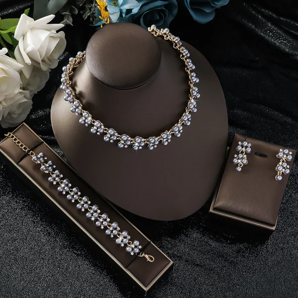 Romantic Simple Imitation Pearl Rhinestone Necklace Earrings Jewelry Set - Image 3