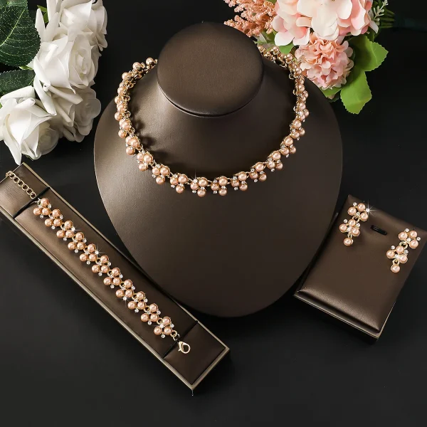 Romantic Simple Imitation Pearl Rhinestone Necklace Earrings Jewelry Set - Image 4
