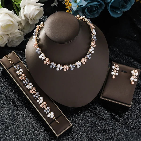 Romantic Simple Imitation Pearl Rhinestone Necklace Earrings Jewelry Set - Image 5
