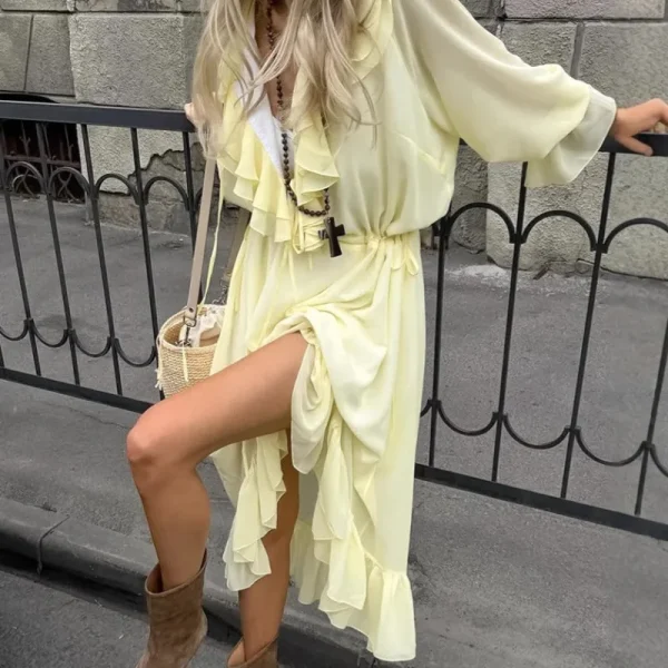 Casual Ruffle Loose Lace-up Patchwork Ruffle Party Vacation Long Dresses - Image 2
