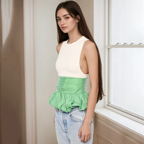 Ruffle Pullover Vest Patchwork O Neck Ruched Skinny Club Tank Tops - Image 11