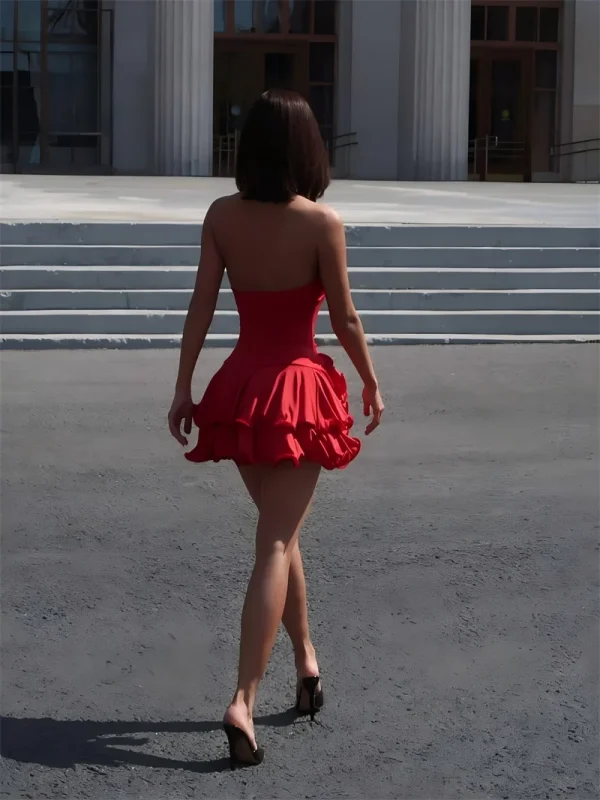 Ruffle V Neck Sleeveless Backless High Waist A-line Club Party Dresses - Image 13