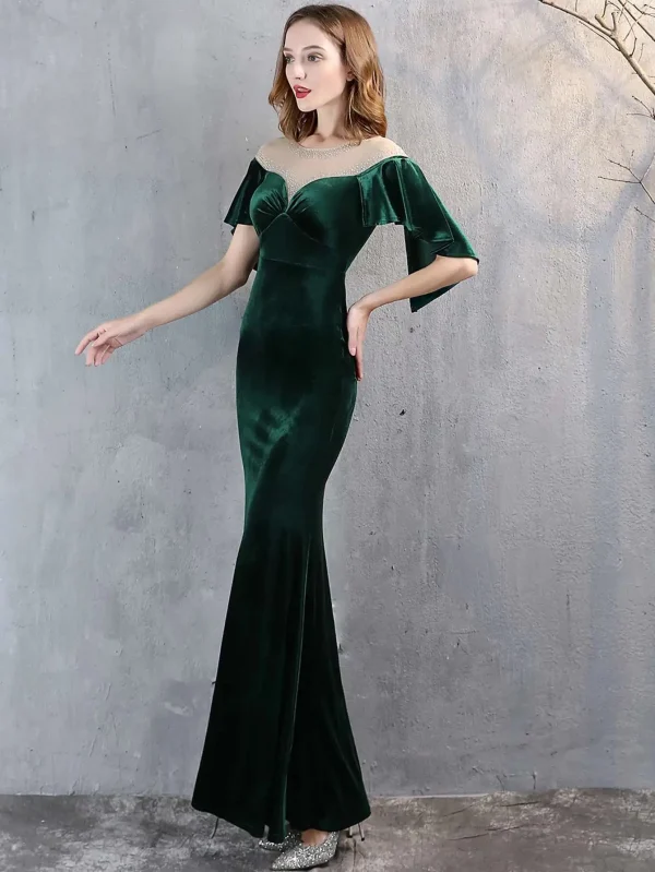 Luxury Mesh Velvet Diamonds O-Neck Wedding Cocktail Evening Dresses - Image 10