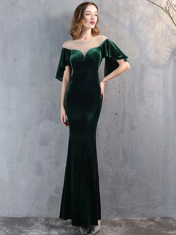 Luxury Mesh Velvet Diamonds O-Neck Wedding Cocktail Evening Dresses - Image 7