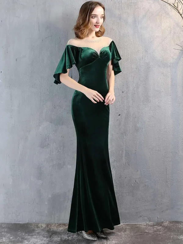 Luxury Mesh Velvet Diamonds O-Neck Wedding Cocktail Evening Dresses - Image 8