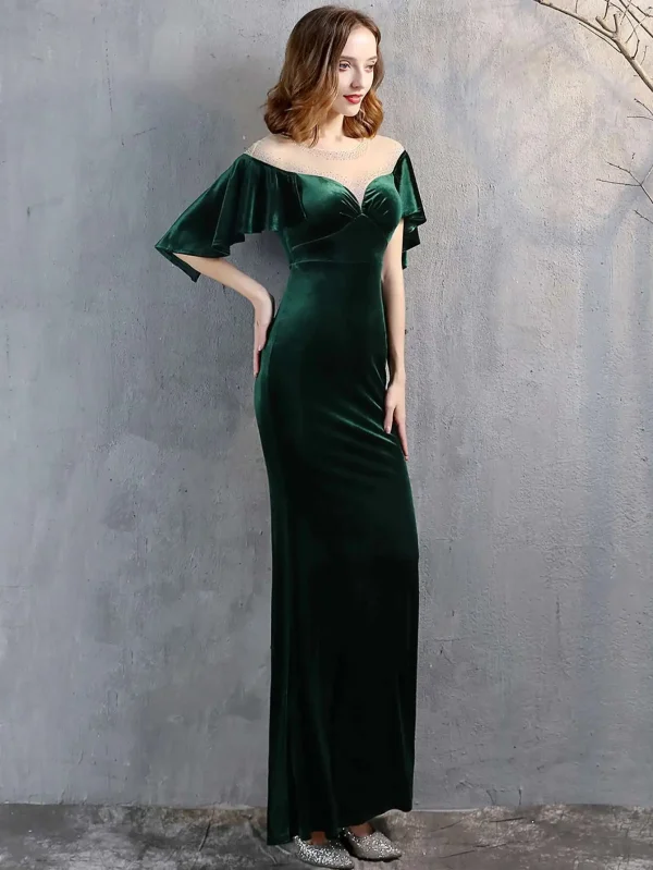 Luxury Mesh Velvet Diamonds O-Neck Wedding Cocktail Evening Dresses - Image 9
