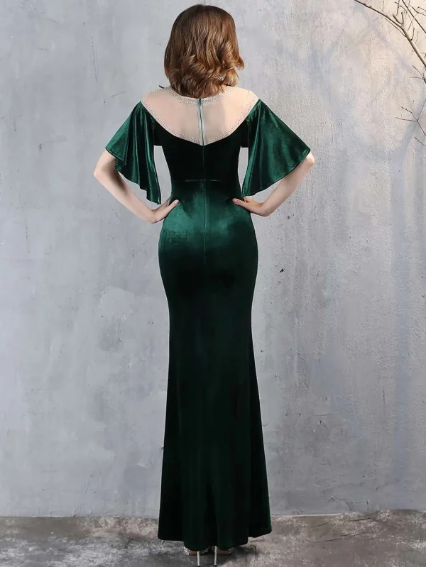 Luxury Mesh Velvet Diamonds O-Neck Wedding Cocktail Evening Dresses - Image 12