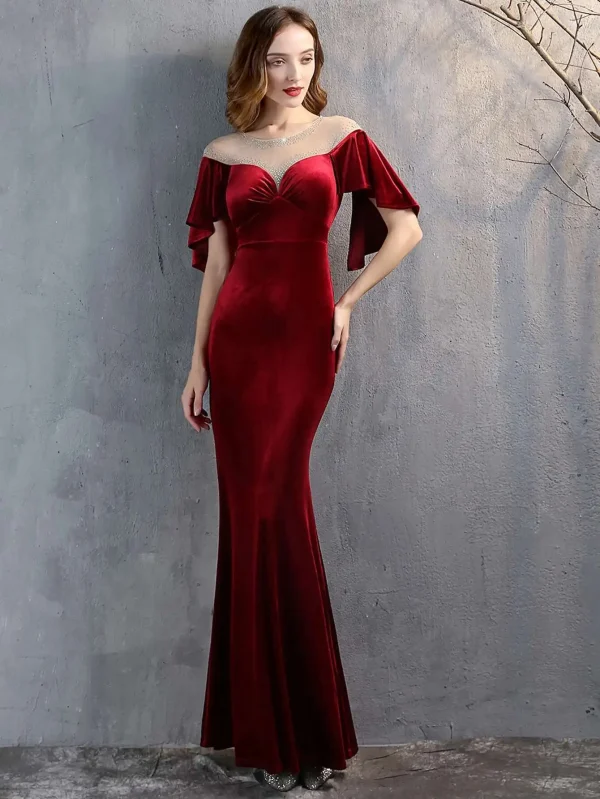 Luxury Mesh Velvet Diamonds O-Neck Wedding Cocktail Evening Dresses - Image 2