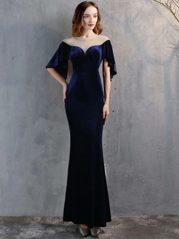 Luxury Mesh Velvet Diamonds O-Neck Wedding Cocktail Evening Dresses - Image 19