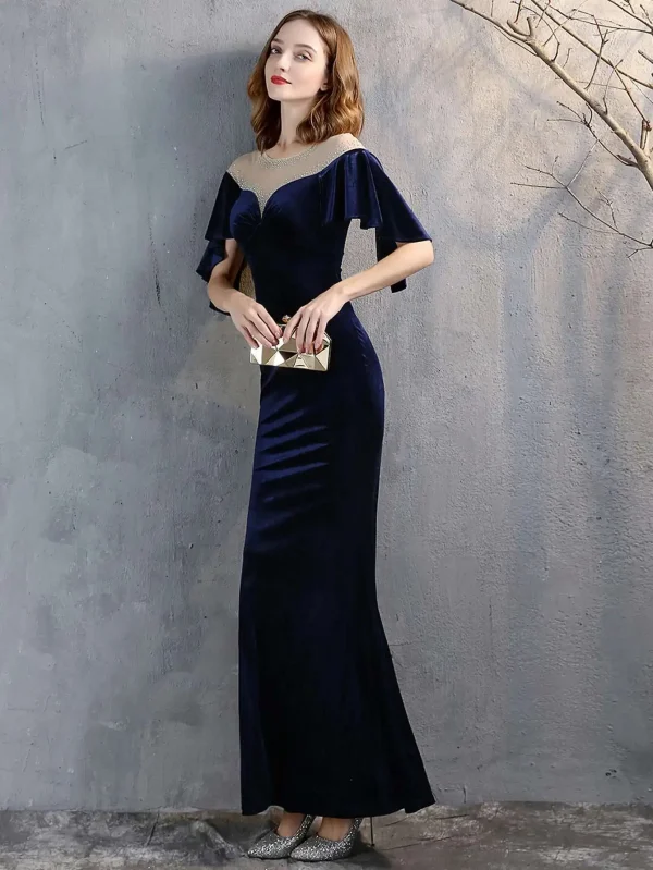 Luxury Mesh Velvet Diamonds O-Neck Wedding Cocktail Evening Dresses - Image 20