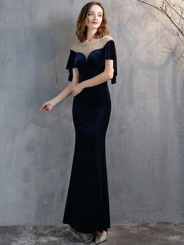 Luxury Mesh Velvet Diamonds O-Neck Wedding Cocktail Evening Dresses - Image 22
