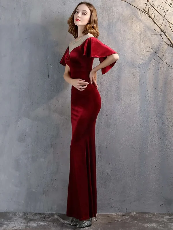 Luxury Mesh Velvet Diamonds O-Neck Wedding Cocktail Evening Dresses - Image 5
