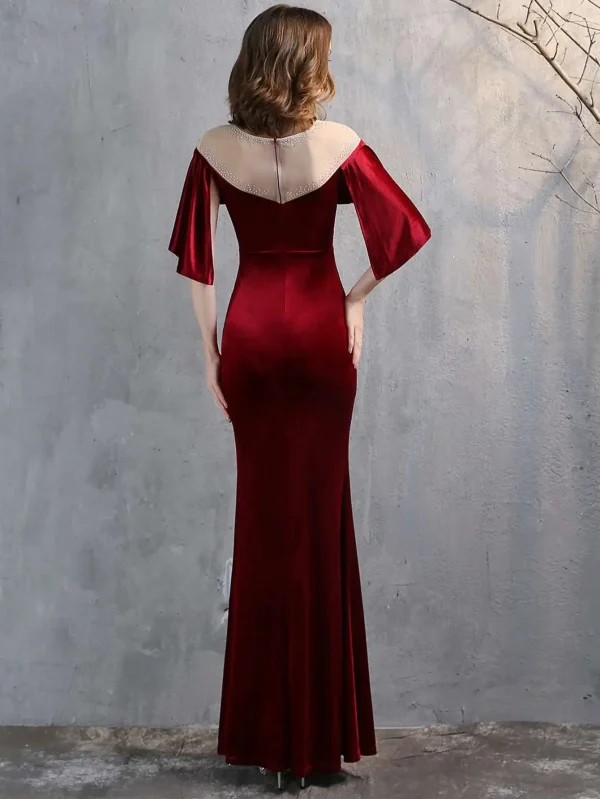 Luxury Mesh Velvet Diamonds O-Neck Wedding Cocktail Evening Dresses - Image 6