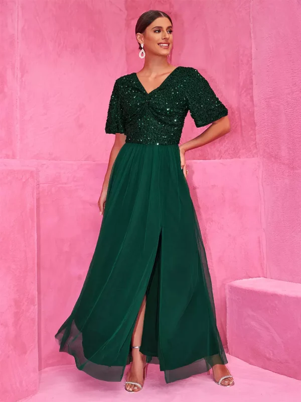 Sequined High Slit For Evening Events Maxi Party Dress - Image 2