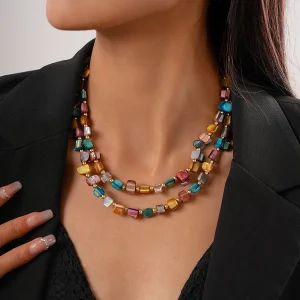 Vintage Geometric Irregular Beads Boho Double-layer Shell Short Chains Necklace