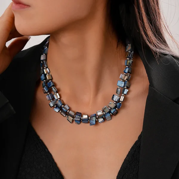 Vintage Geometric Irregular Beads Boho Double-layer Shell Short Chains Necklace - Image 3