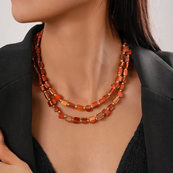 Vintage Geometric Irregular Beads Boho Double-layer Shell Short Chains Necklace - Image 4