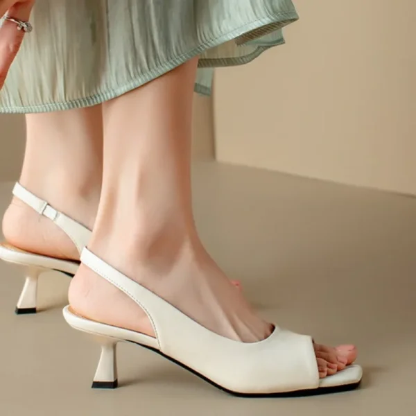 Simple Rear Back Strap Empty Fish Mouth High Heels Sandals - Image 4