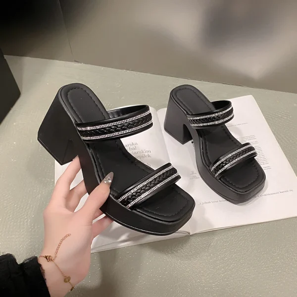 Soft And Comfortable Double Belt Thick-Sole Open-Toe High Heels - Image 9