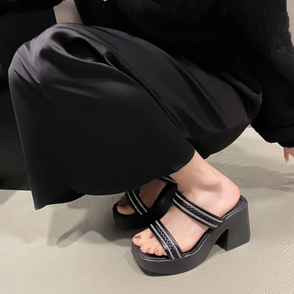 Soft And Comfortable Double Belt Thick-Sole Open-Toe High Heels - Image 7