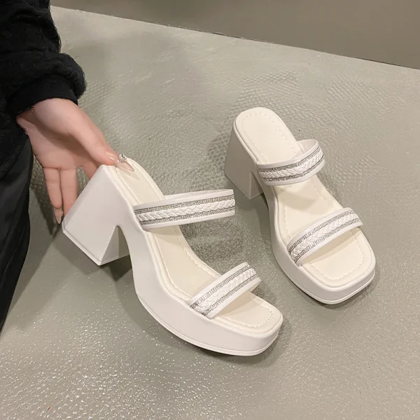Soft And Comfortable Double Belt Thick-Sole Open-Toe High Heels - Image 5