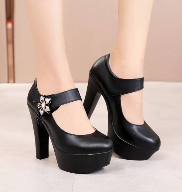 Soft Leather Platform Wedding Party Block High Heels Pumps - Image 2