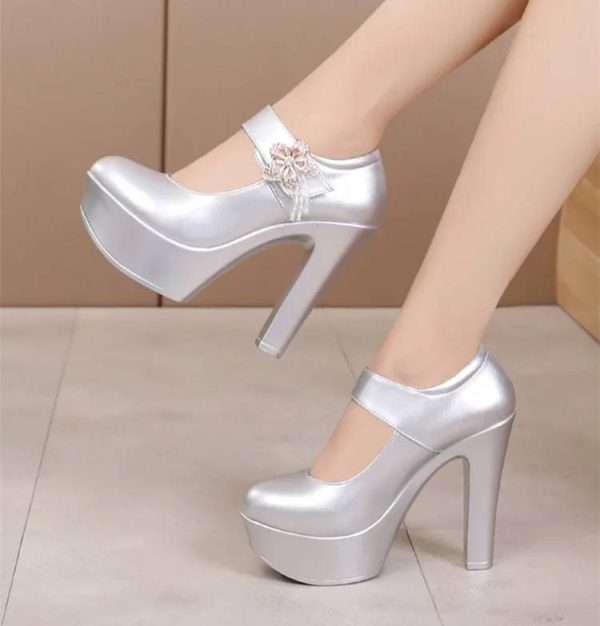 Soft Leather Platform Wedding Party Block High Heels Pumps - Image 4
