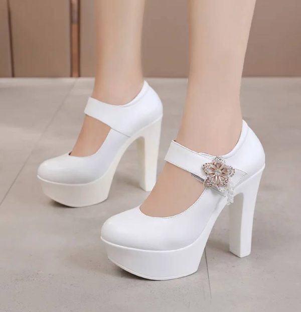 Soft Leather Platform Wedding Party Block High Heels Pumps