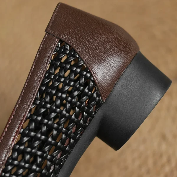 Soft Patchwork Genuine Leather Braided Microfiber Hollow-out Breathable Flats Loafers - Image 18
