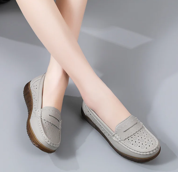Rubber Round Toe Genuine Leather Flats Platform Slip On Loafers - Image 6