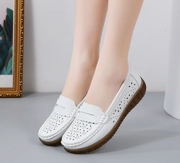 Rubber Round Toe Genuine Leather Flats Platform Slip On Loafers - Image 2