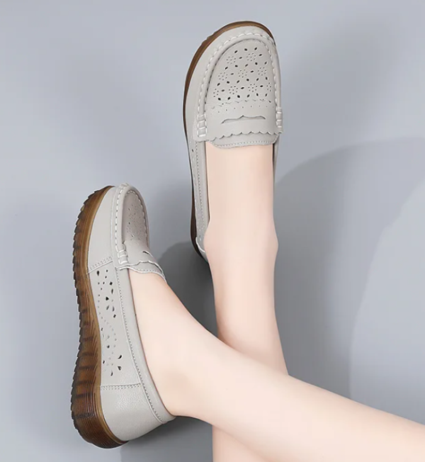 Rubber Round Toe Genuine Leather Flats Platform Slip On Loafers - Image 7
