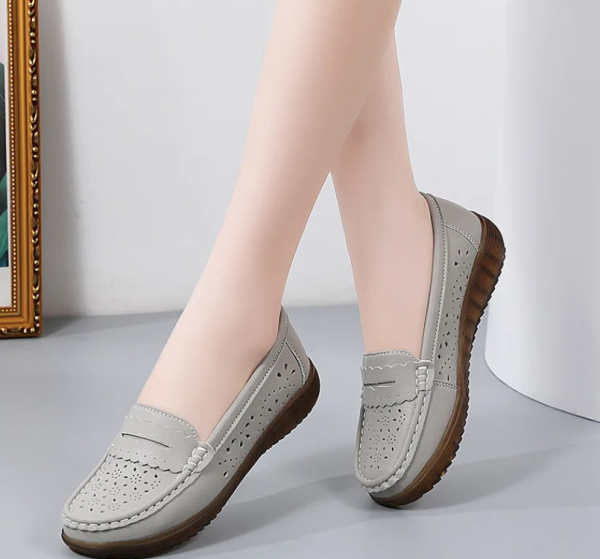 Rubber Round Toe Genuine Leather Flats Platform Slip On Loafers - Image 8