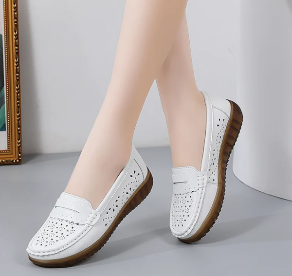 Rubber Round Toe Genuine Leather Flats Platform Slip On Loafers - Image 3