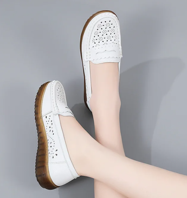 Rubber Round Toe Genuine Leather Flats Platform Slip On Loafers