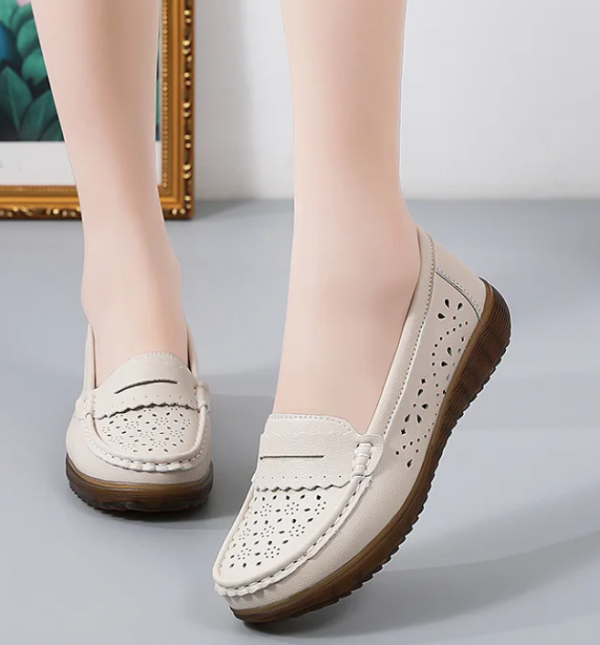 Rubber Round Toe Genuine Leather Flats Platform Slip On Loafers - Image 10