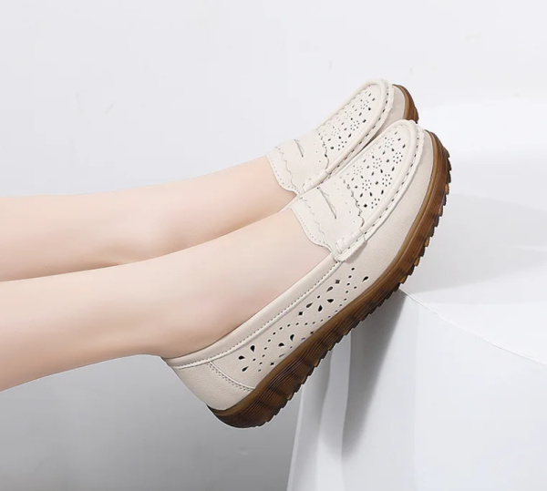 Rubber Round Toe Genuine Leather Flats Platform Slip On Loafers - Image 11