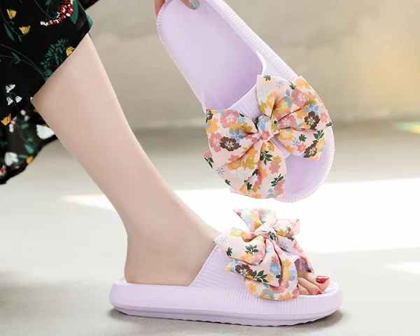 Soft Sole Eva Bow Tie Non-Slip Thick Beach Style Slippers - Image 3