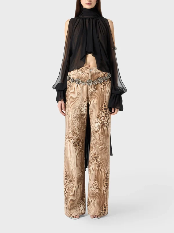Solid Irregular High Neck Drop Sleeves Spliced Flods Temperament Shirt - Image 2