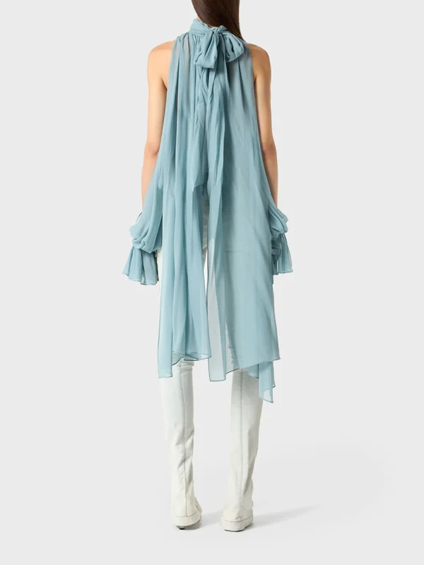 Solid Irregular High Neck Drop Sleeves Spliced Flods Temperament Shirt - Image 9