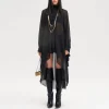 Casual Solid Spliced Folds Neck Long Sleeve Irregular Loose Blouses Shirts