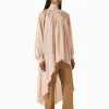 Casual Solid Spliced Folds Neck Long Sleeve Irregular Loose Blouses Shirts - Image 2