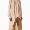 Casual Solid Spliced Folds Neck Long Sleeve Irregular Loose Blouses Shirts - Image 4