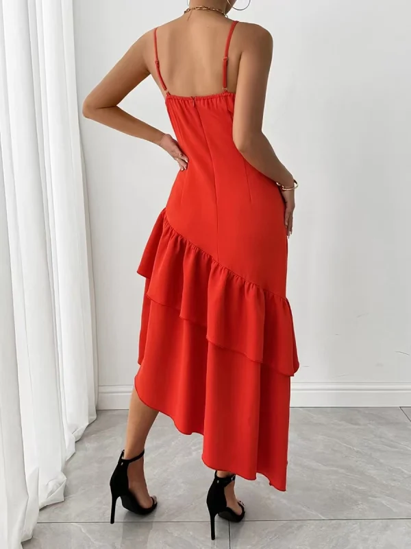 Solid Spliced Ruffles Square Neck Sleeveless High Waist Temperament Dress - Image 4
