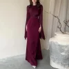 Solid Spliced Satin O Neck Slim Hip Long Batwing Sleeve Hollow Evening Bodycon Dress - Image 9