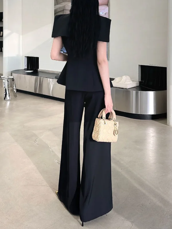 Solid V Neck Short Sleeve Tunic Top High Waist Pant Two Piece Set - Image 9